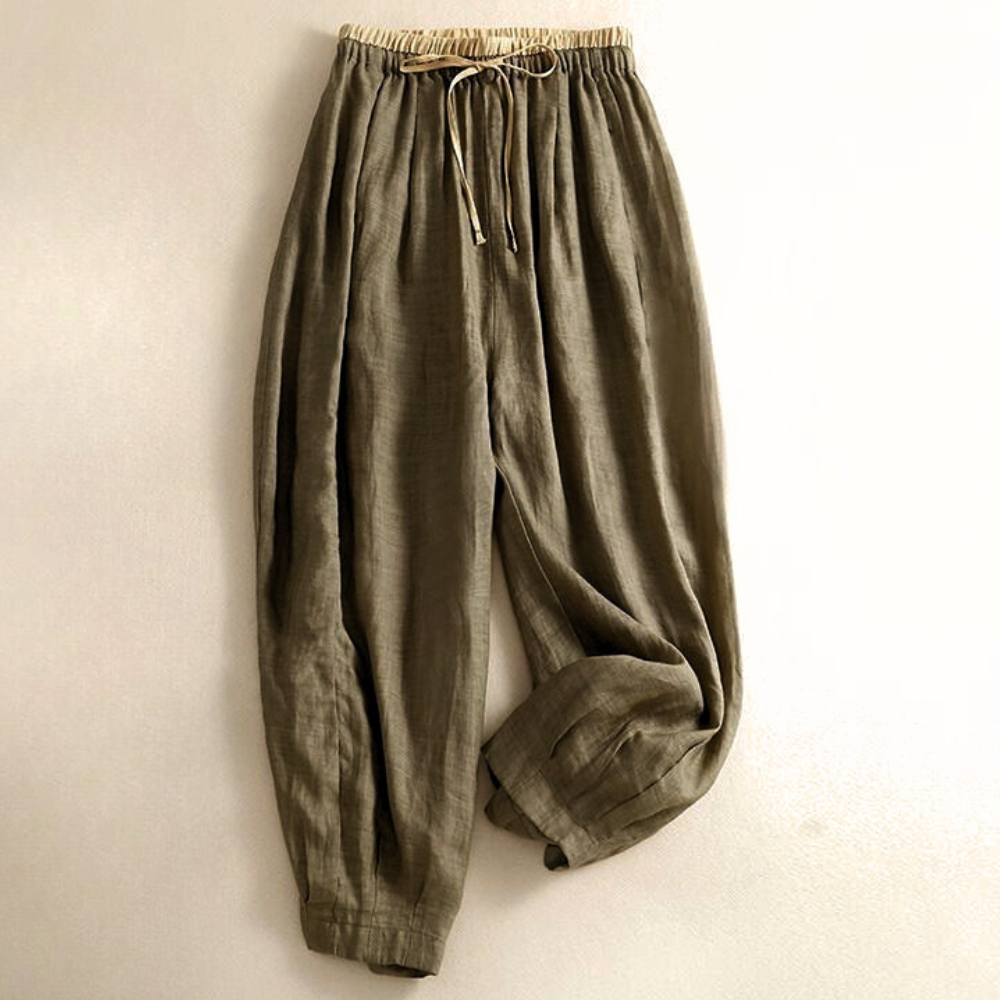 Damen Leinenhose mit weitem Bein und Kordelzug-Pants for Women-Alpenkind