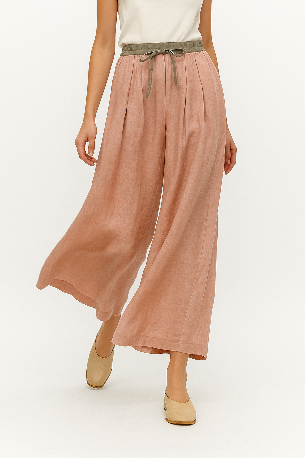 Damen Leinenhose mit weitem Bein und Kordelzug-Pants for Women-Alpenkind