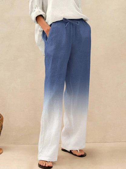 Damen Leinenhose mit weitem Bein und Kordelzug-Pants for Women-Alpenkind