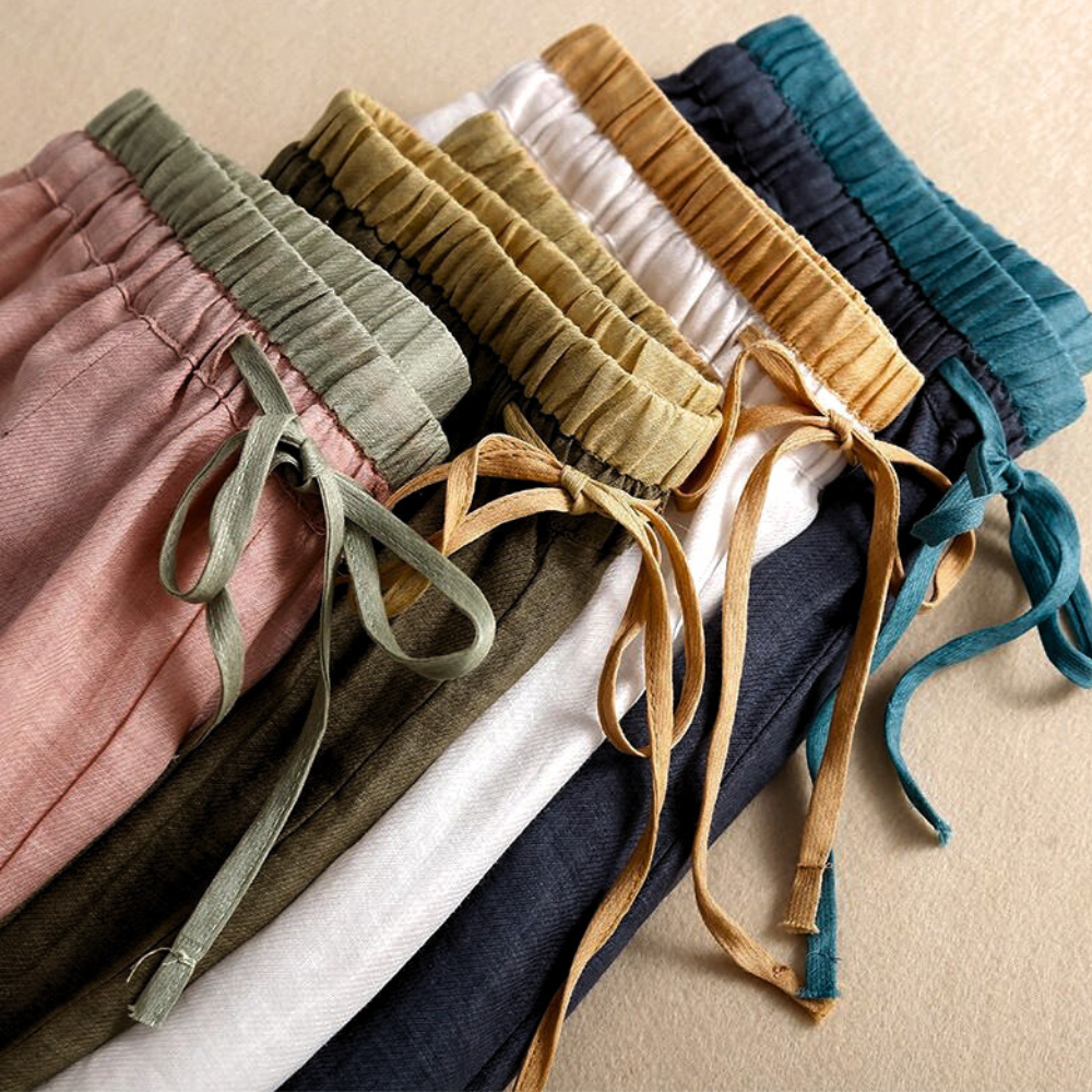 Damen Leinenhose mit weitem Bein und Kordelzug-Pants for Women-Alpenkind