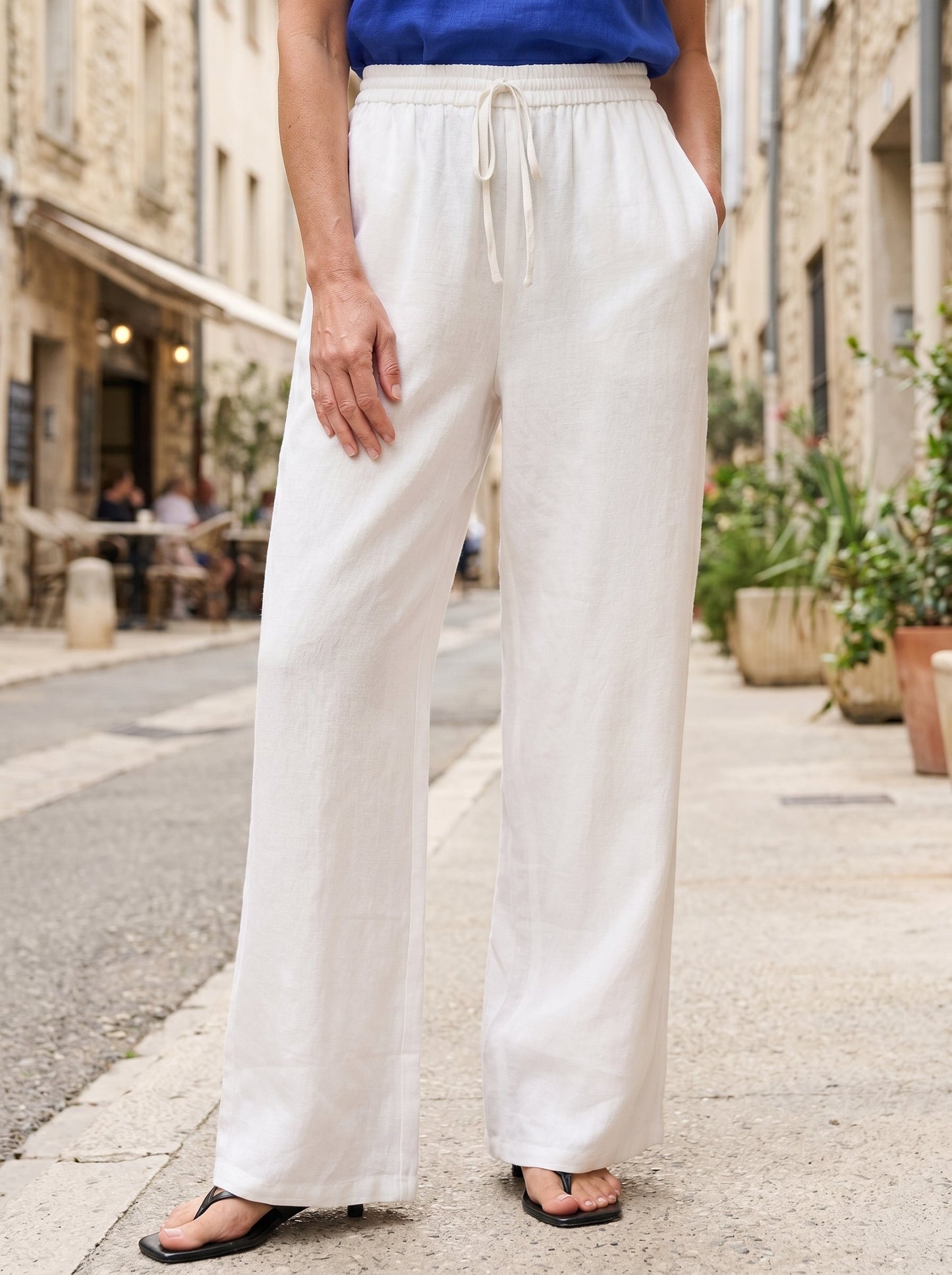 Damen Leinenhose mit weitem Bein und Kordelzug-Pants for Women-Alpenkind