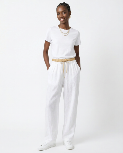 Damen Leinenhose mit weitem Bein und Kordelzug-Pants for Women-Alpenkind