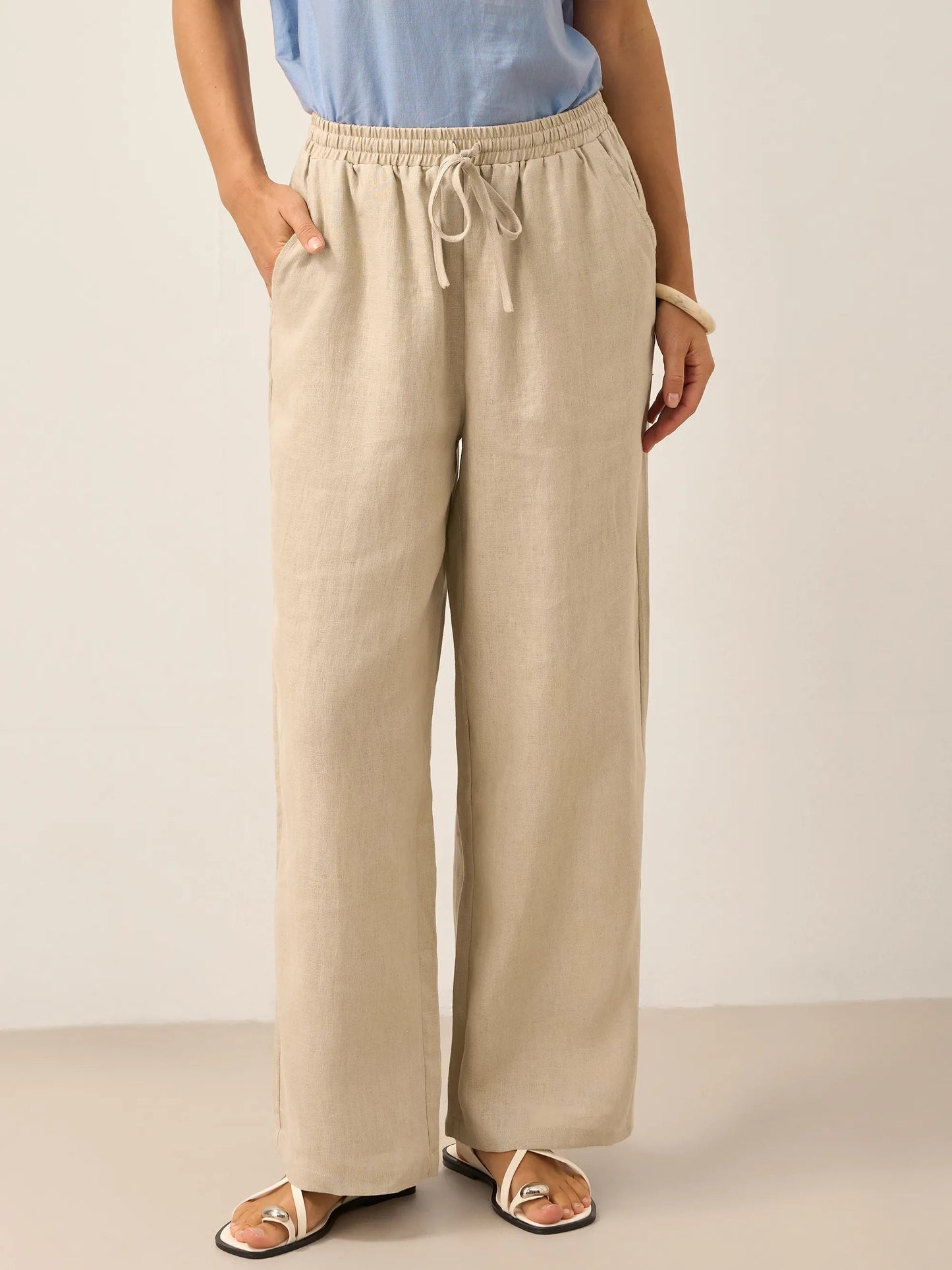 Damen Leinenhose mit weitem Bein und Kordelzug-Pants for Women-Alpenkind
