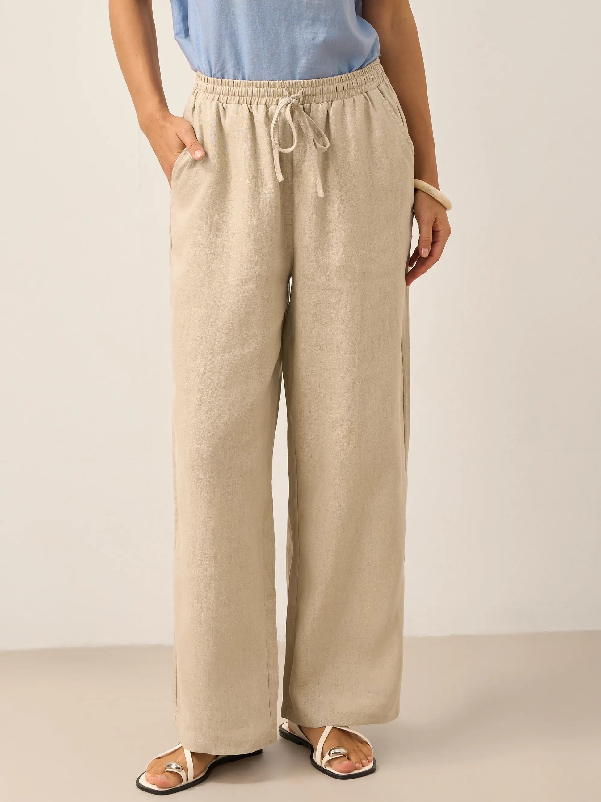 Damen Leinenhose mit weitem Bein und Kordelzug-Pants for Women-Alpenkind