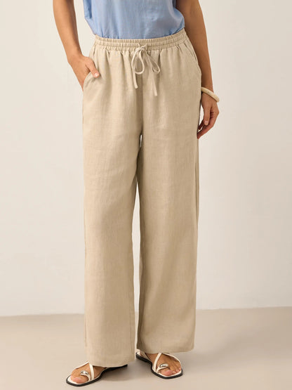 Damen Leinenhose mit weitem Bein und Kordelzug-Pants for Women-Alpenkind