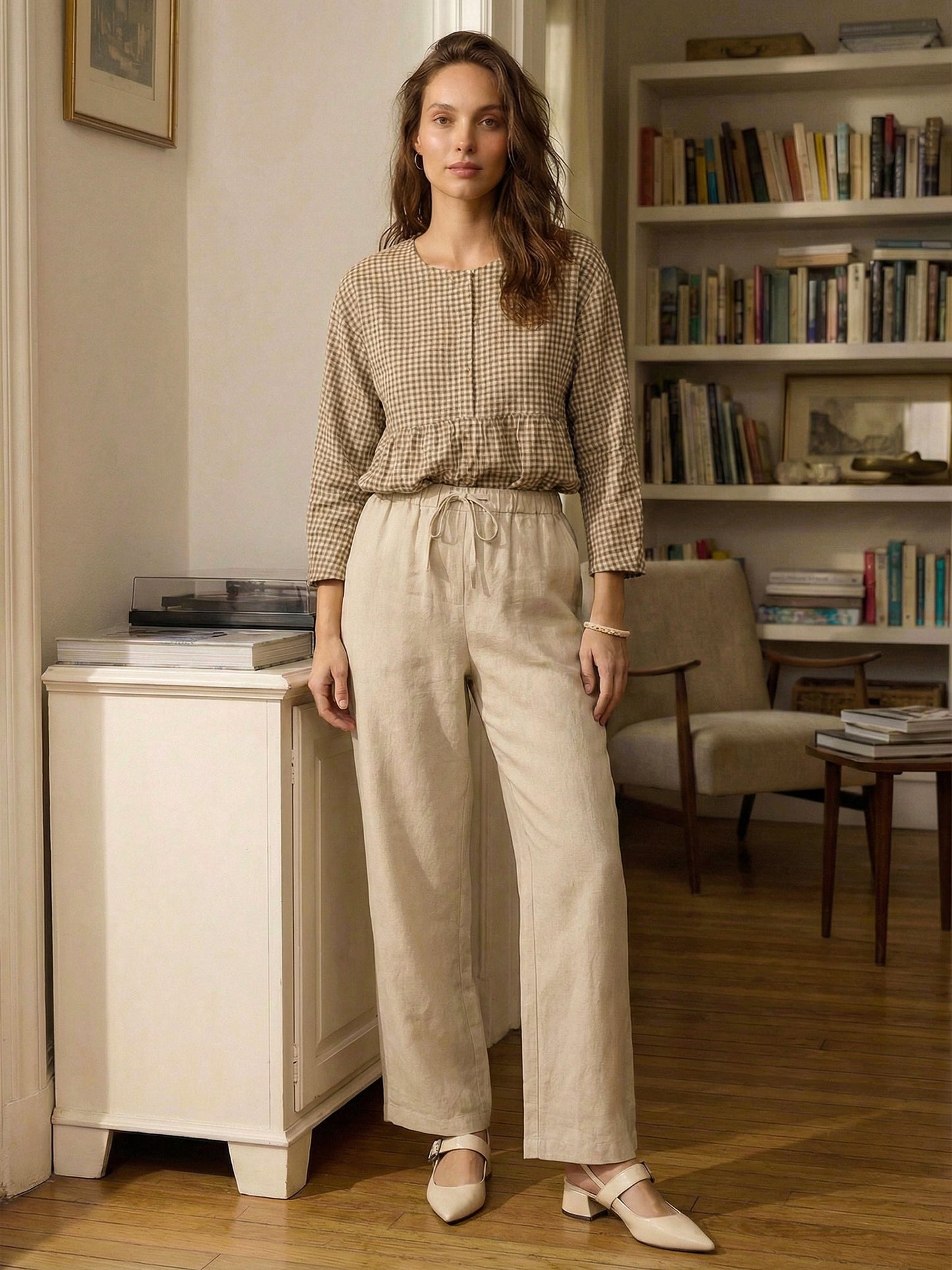 Damen Leinenhose mit weitem Bein und Kordelzug-Pants for Women-Alpenkind