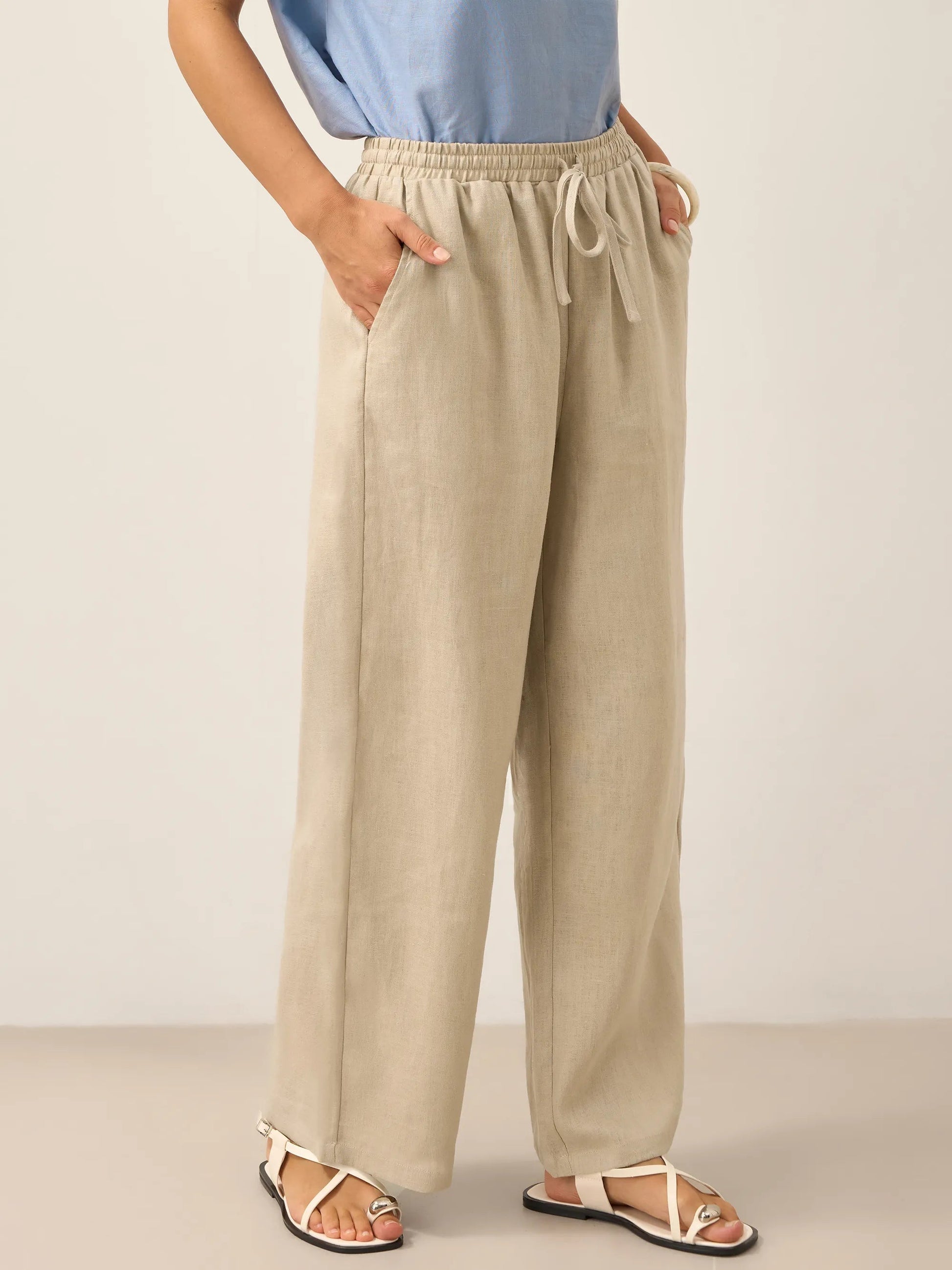 Damen Leinenhose mit weitem Bein und Kordelzug-Pants for Women-Alpenkind