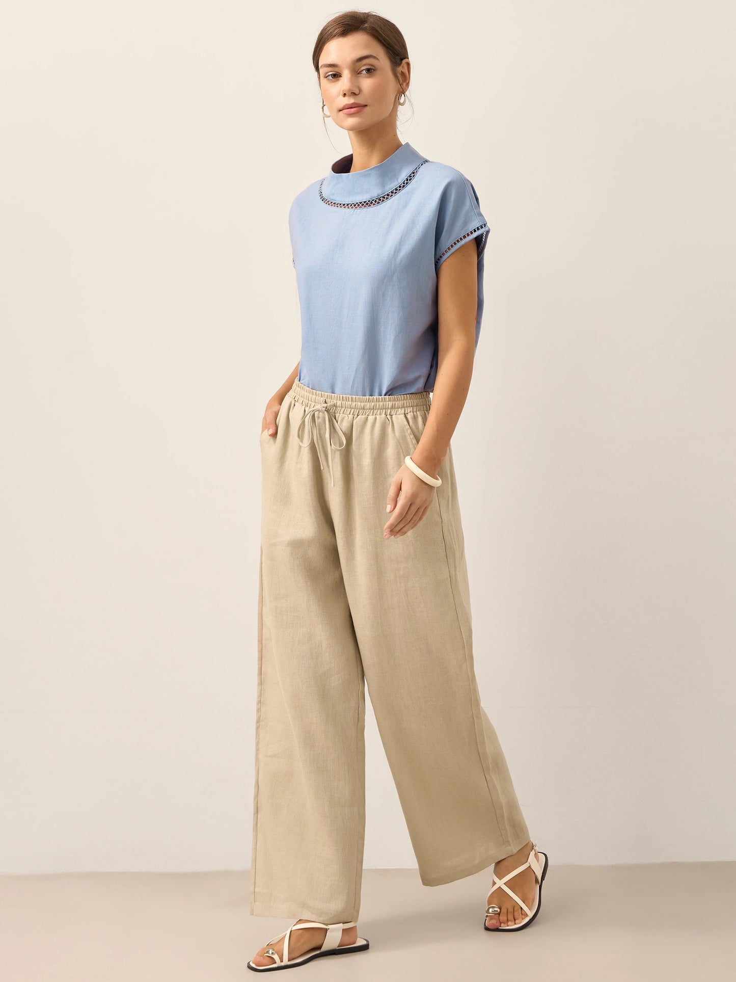 Damen Leinenhose mit weitem Bein und Kordelzug-Pants for Women-Alpenkind