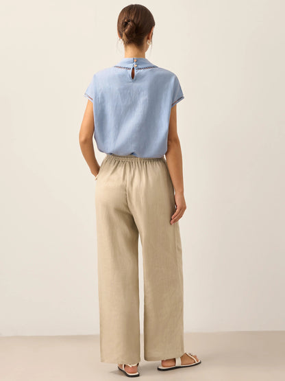 Damen Leinenhose mit weitem Bein und Kordelzug-Pants for Women-Alpenkind