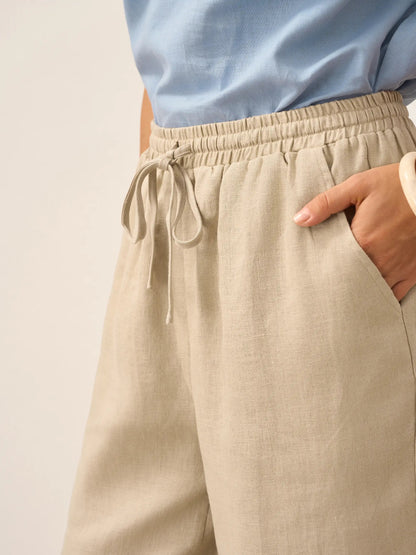 Damen Leinenhose mit weitem Bein und Kordelzug-Pants for Women-Alpenkind