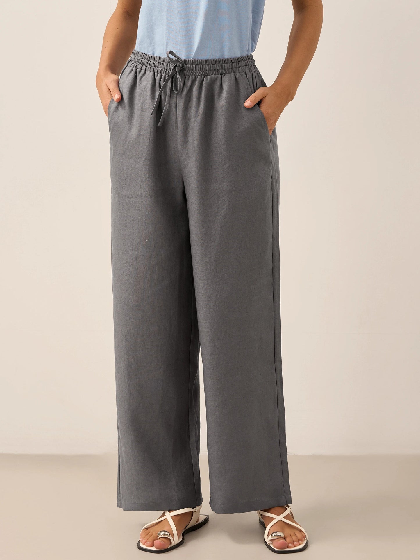 Damen Leinenhose mit weitem Bein und Kordelzug-Pants for Women-Alpenkind