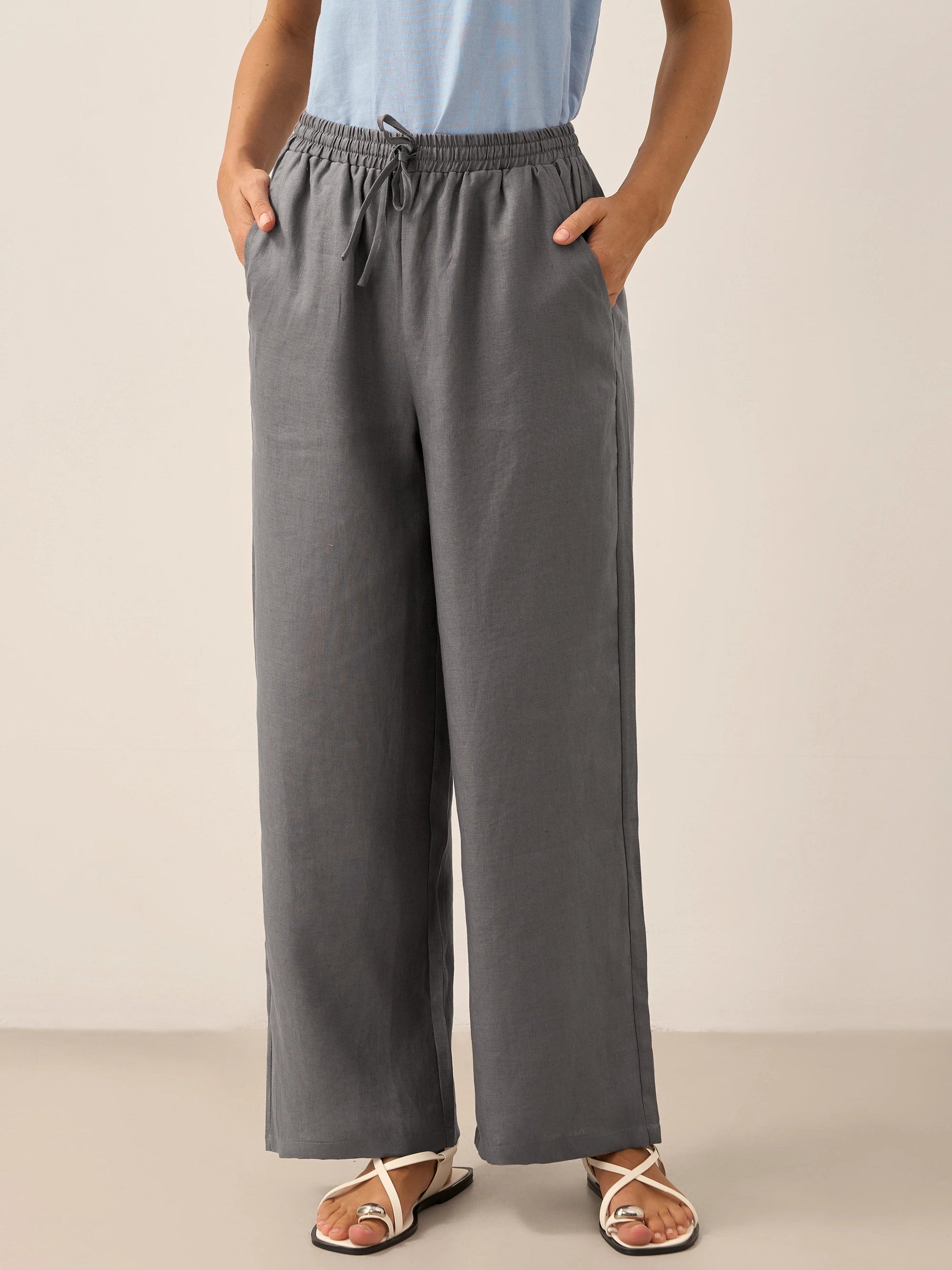 Damen Leinenhose mit weitem Bein und Kordelzug-Pants for Women-Alpenkind