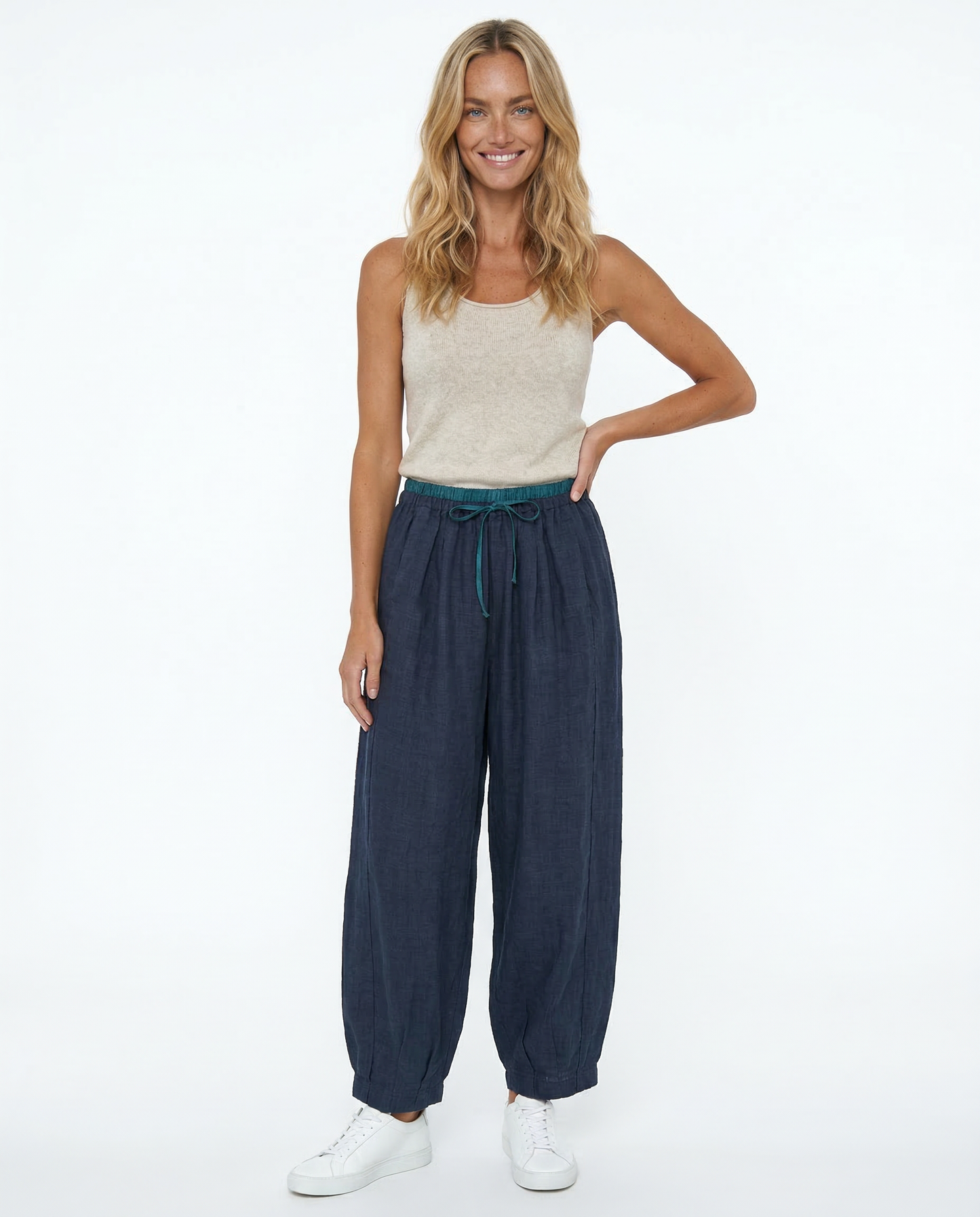 Damen Leinenhose mit weitem Bein und Kordelzug-Pants for Women-Alpenkind