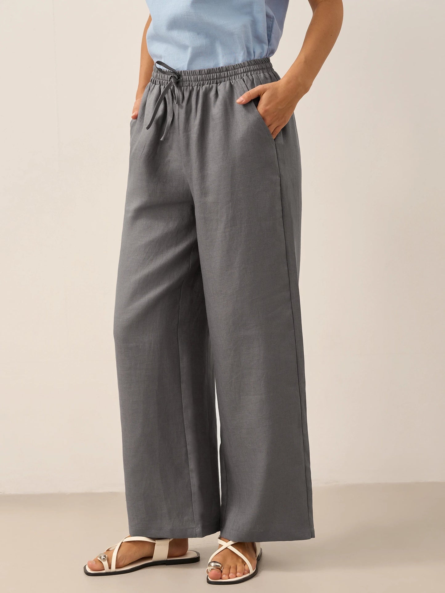 Damen Leinenhose mit weitem Bein und Kordelzug-Pants for Women-Alpenkind