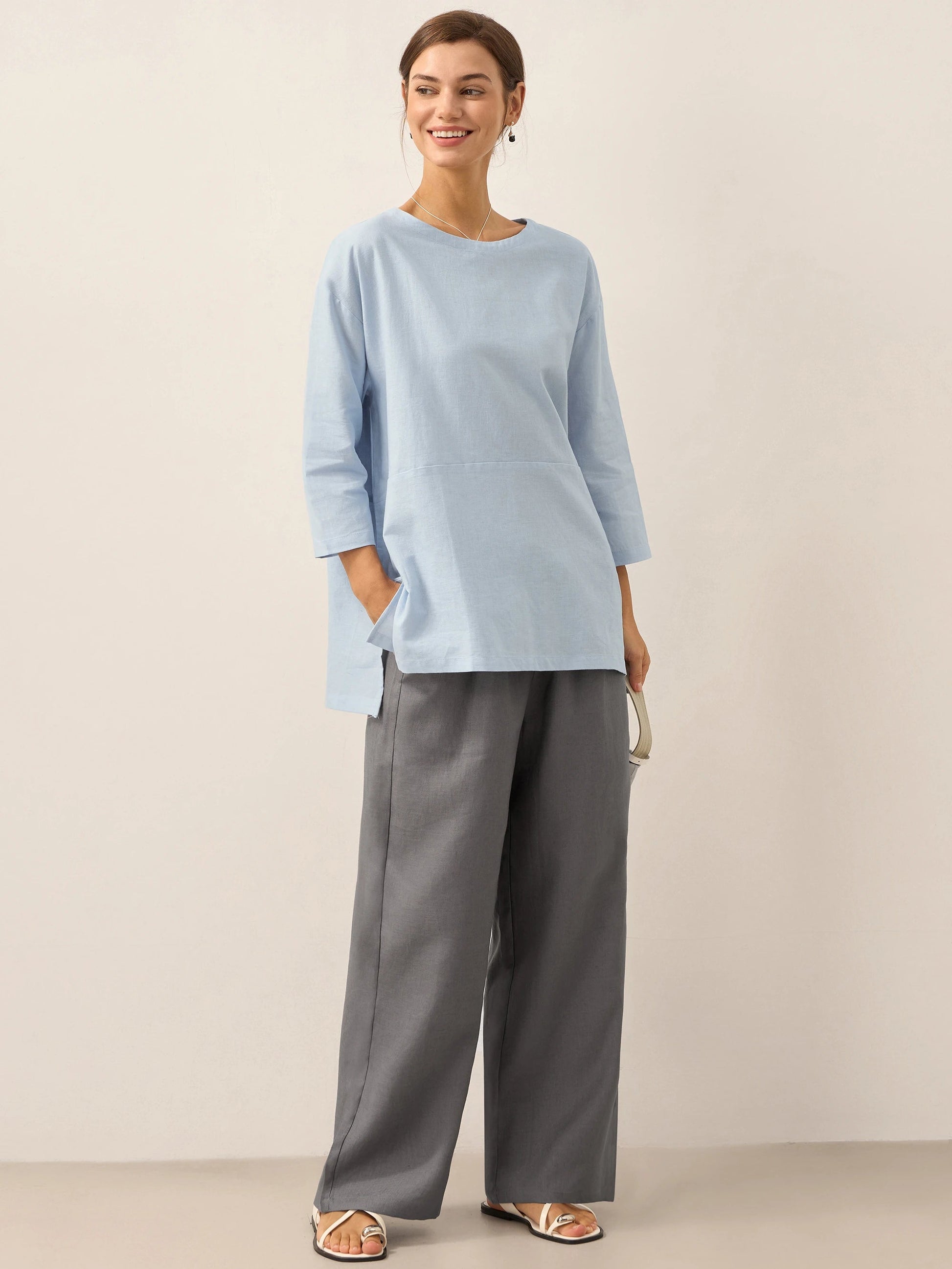 Damen Leinenhose mit weitem Bein und Kordelzug-Pants for Women-Alpenkind
