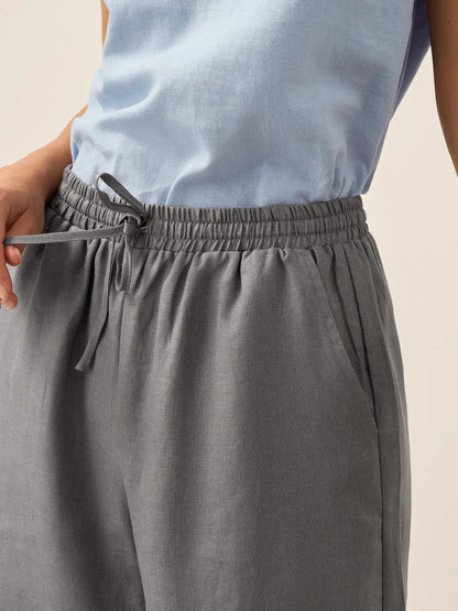 Damen Leinenhose mit weitem Bein und Kordelzug-Pants for Women-Alpenkind