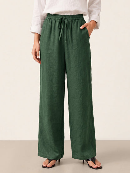Damen Leinenhose mit weitem Bein und Kordelzug-Pants for Women-Alpenkind