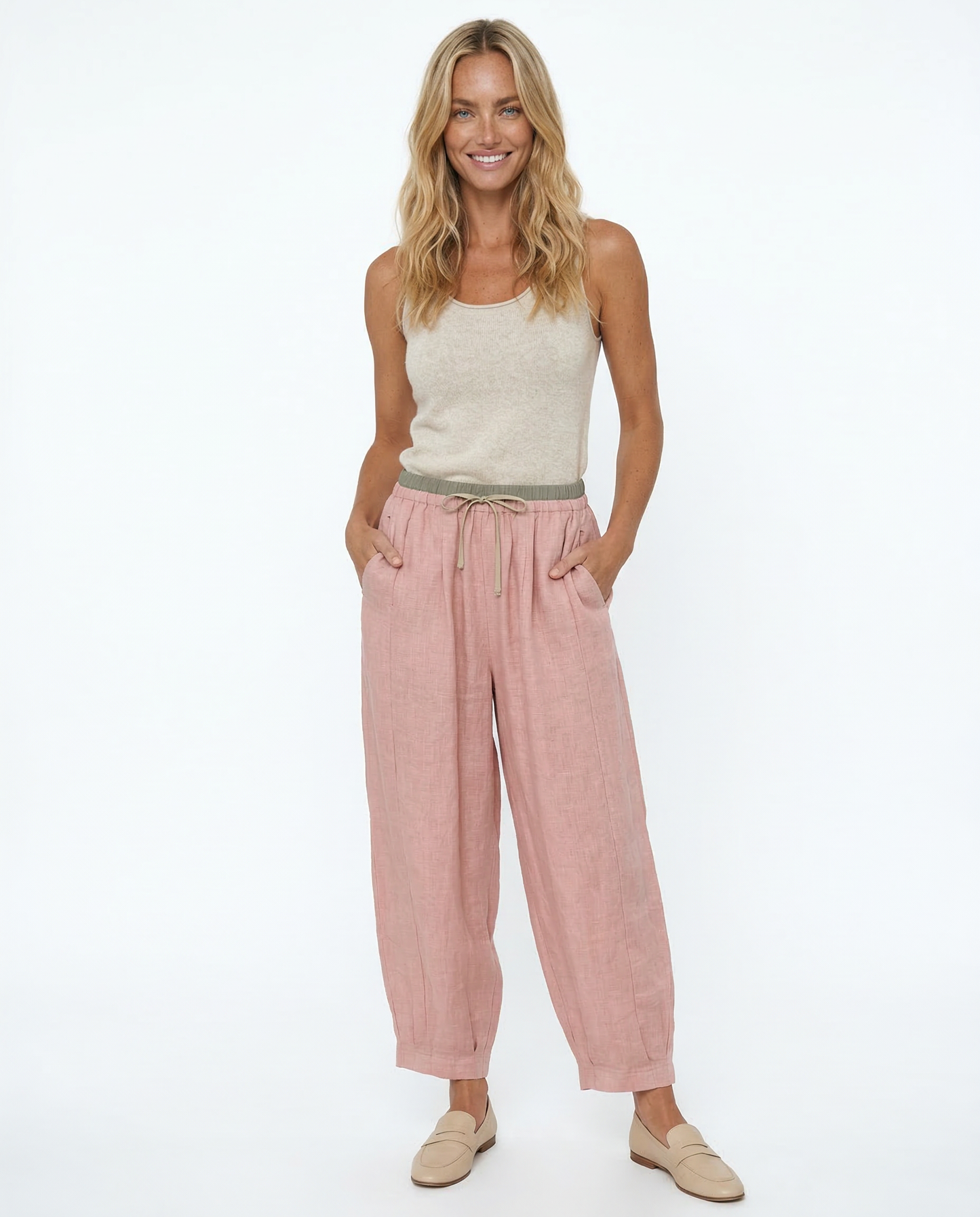 Damen Leinenhose mit weitem Bein und Kordelzug-Pants for Women-Alpenkind