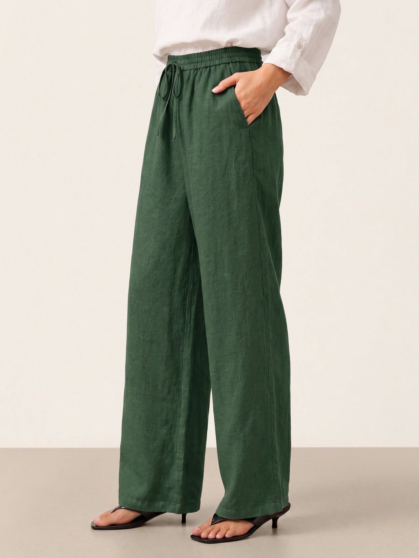 Damen Leinenhose mit weitem Bein und Kordelzug-Pants for Women-Alpenkind