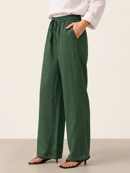 Damen Leinenhose mit weitem Bein und Kordelzug-Pants for Women-Alpenkind