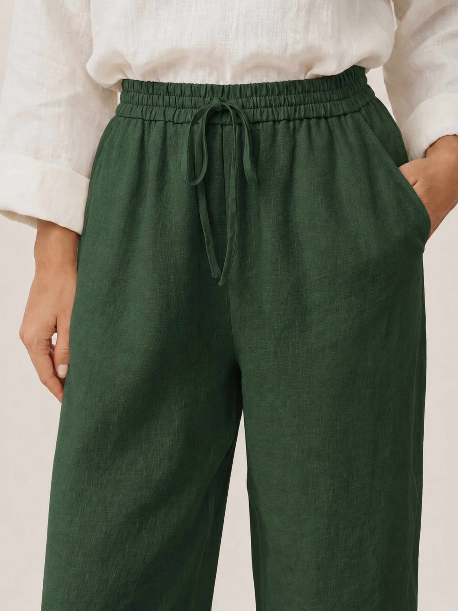 Damen Leinenhose mit weitem Bein und Kordelzug-Pants for Women-Alpenkind