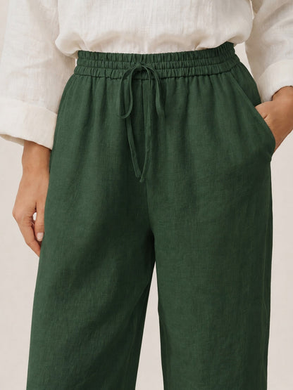 Damen Leinenhose mit weitem Bein und Kordelzug-Pants for Women-Alpenkind