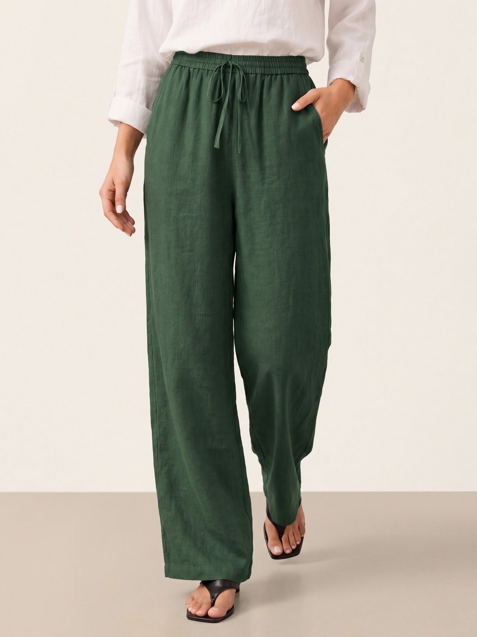 Damen Leinenhose mit weitem Bein und Kordelzug-Pants for Women-Alpenkind