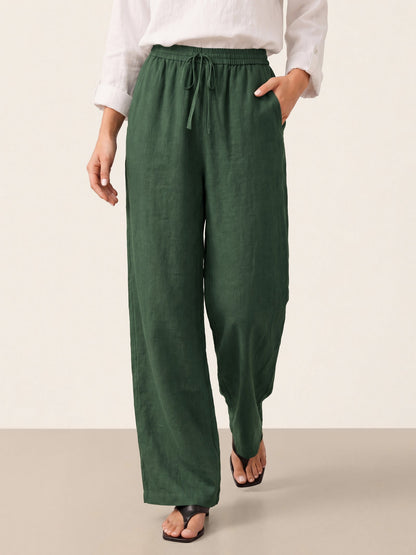 Damen Leinenhose mit weitem Bein und Kordelzug-Pants for Women-Alpenkind