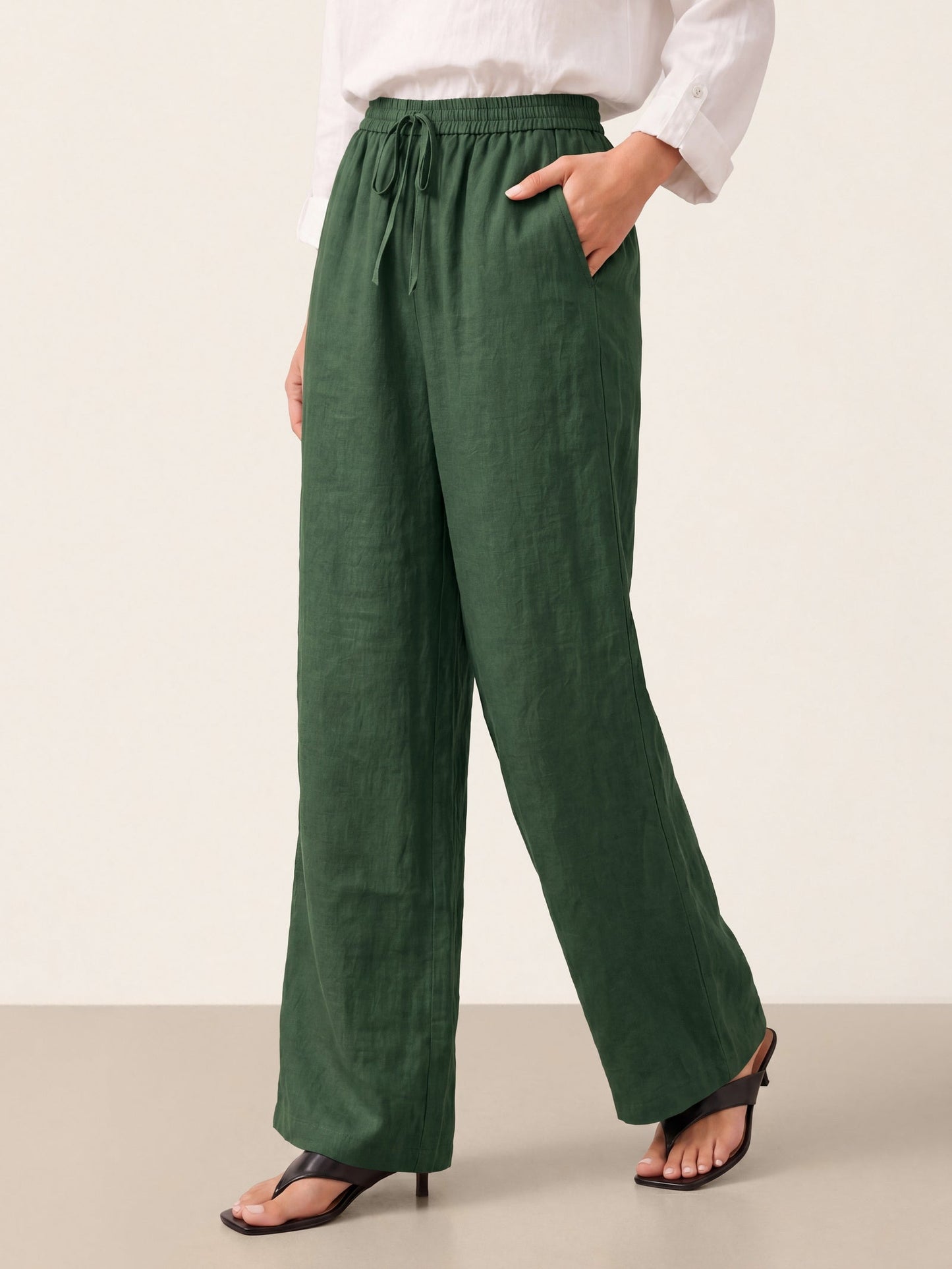 Damen Leinenhose mit weitem Bein und Kordelzug-Pants for Women-Alpenkind
