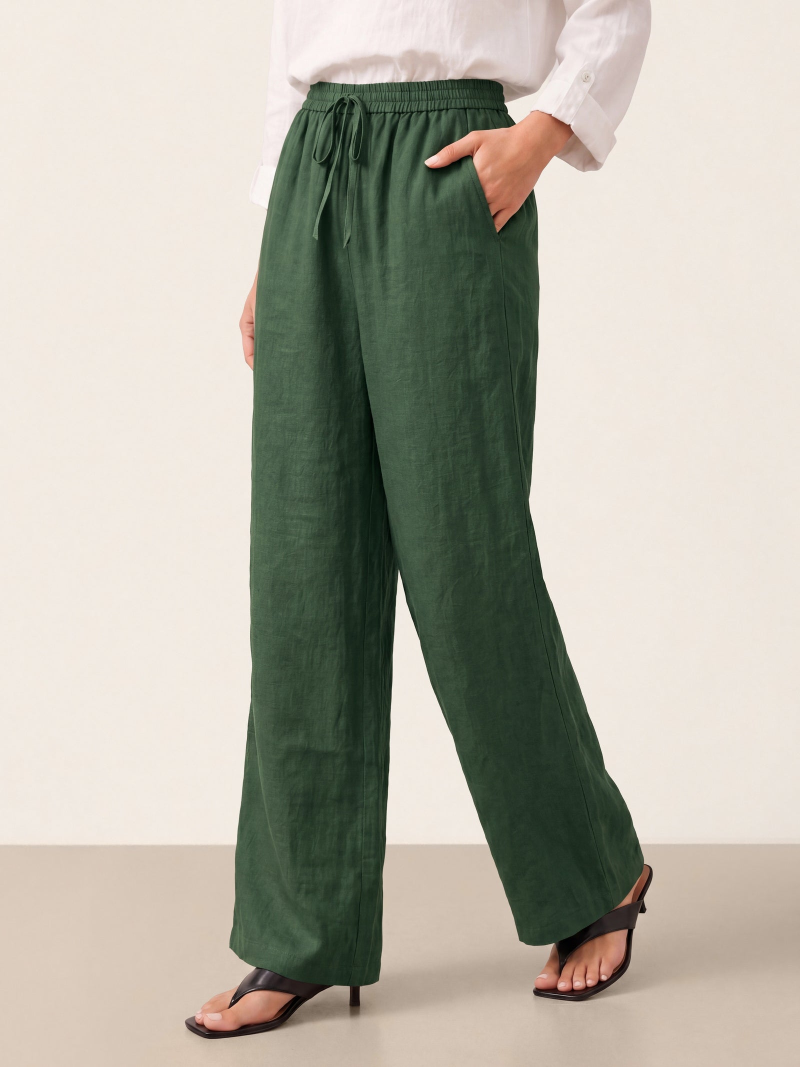 Damen Leinenhose mit weitem Bein und Kordelzug-Pants for Women-Alpenkind