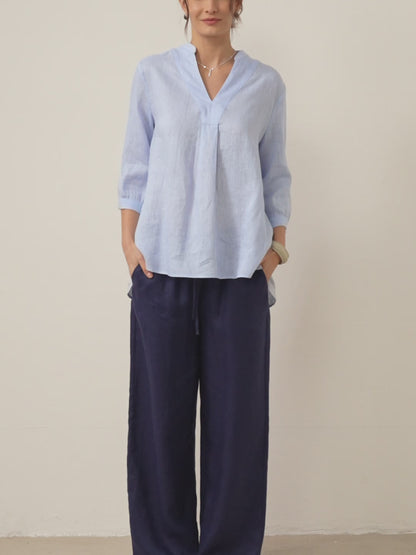 Damen Leinenhose mit weitem Bein und Kordelzug-Pants for Women-Alpenkind