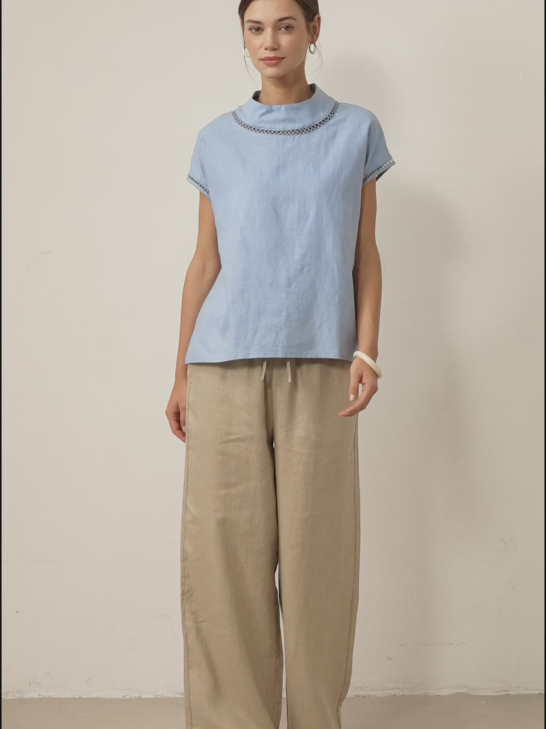 Damen Leinenhose mit weitem Bein und Kordelzug-Pants for Women-Alpenkind