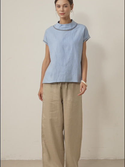 Damen Leinenhose mit weitem Bein und Kordelzug-Pants for Women-Alpenkind