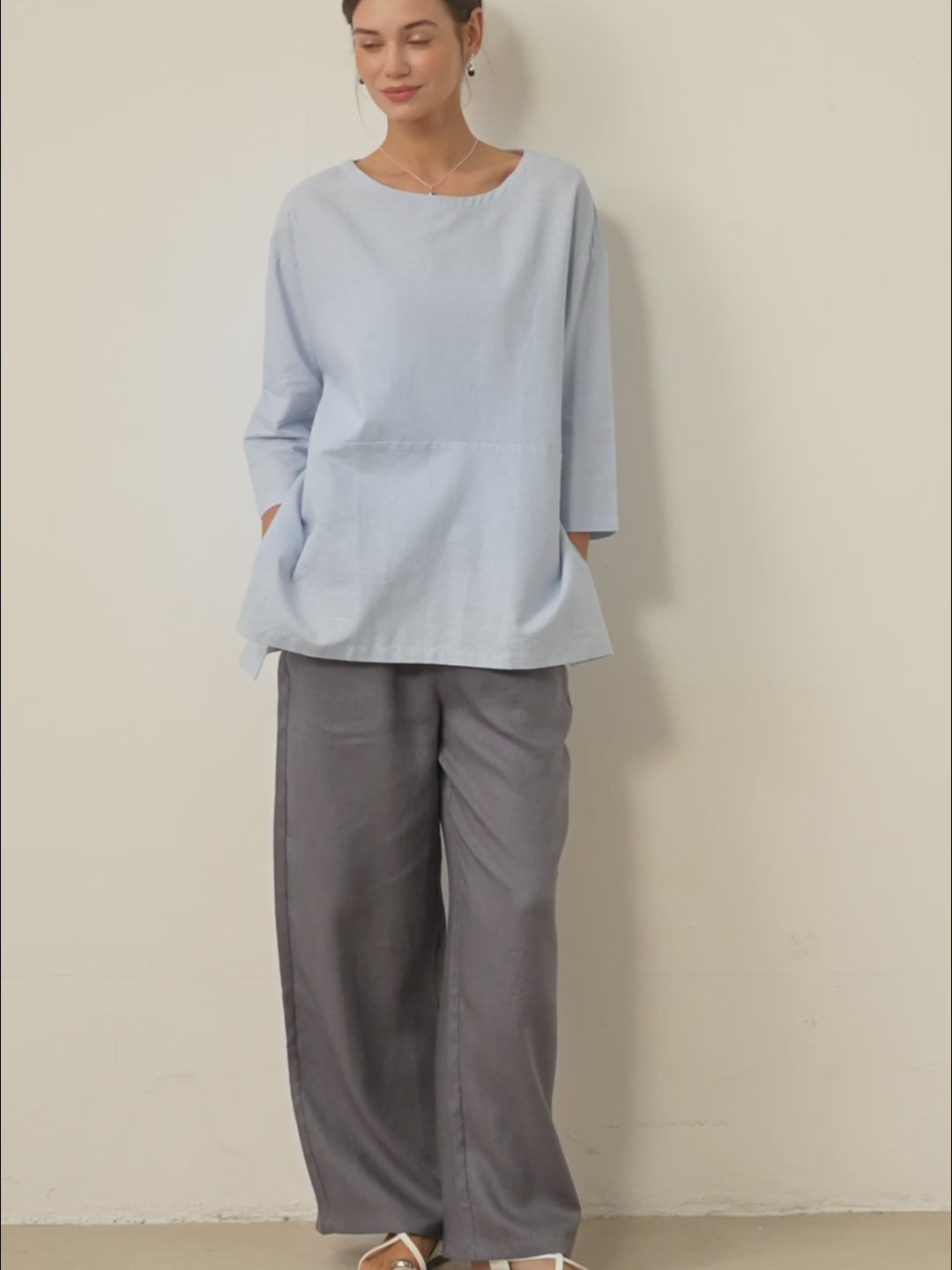 Damen Leinenhose mit weitem Bein und Kordelzug-Pants for Women-Alpenkind
