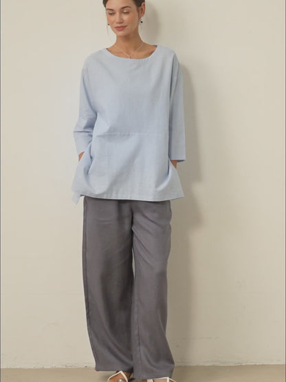Damen Leinenhose mit weitem Bein und Kordelzug-Pants for Women-Alpenkind