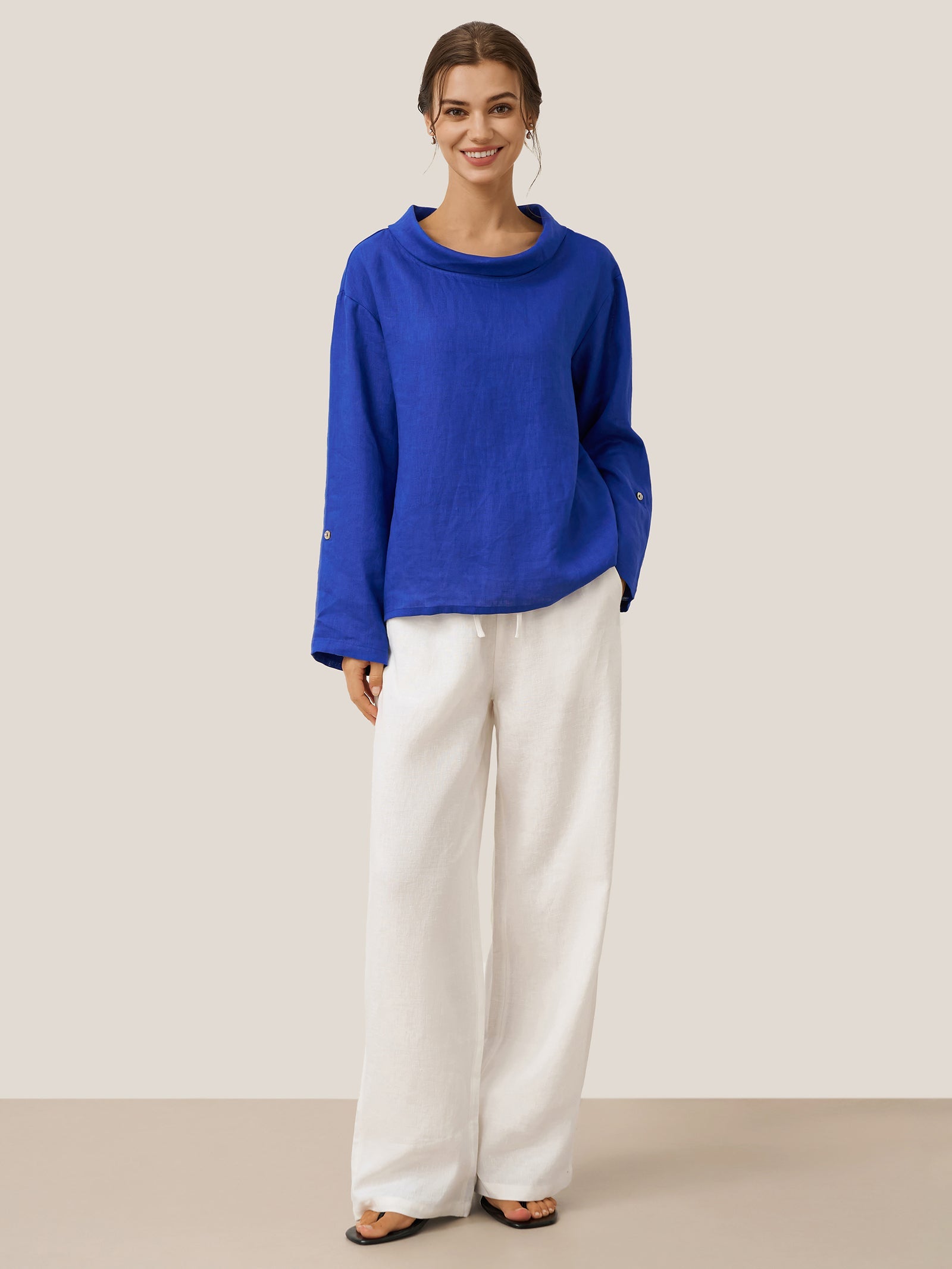 Damen Leinenhose mit weitem Bein und Kordelzug-Pants for Women-Alpenkind