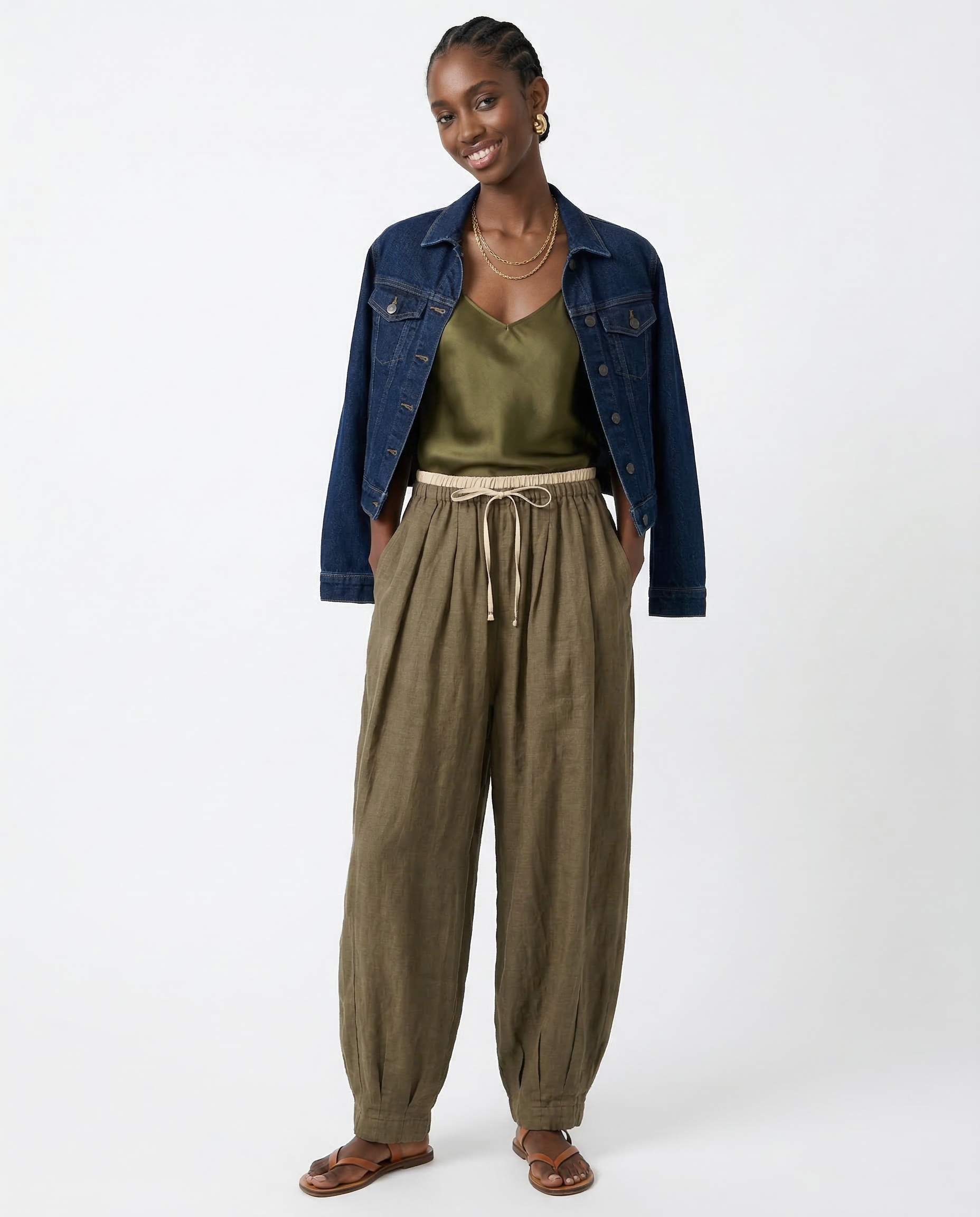 Damen Leinenhose mit weitem Bein und Kordelzug-Pants for Women-Alpenkind