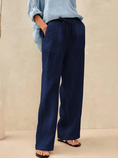Damen Leinenhose mit weitem Bein und Kordelzug-Pants for Women-Alpenkind