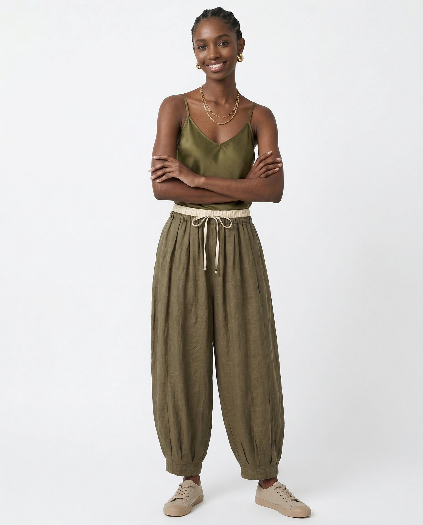 Damen Leinenhose mit weitem Bein und Kordelzug-Pants for Women-Alpenkind
