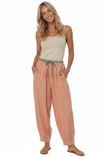 Damen Leinenhose mit weitem Bein und Kordelzug-Pants for Women-Alpenkind