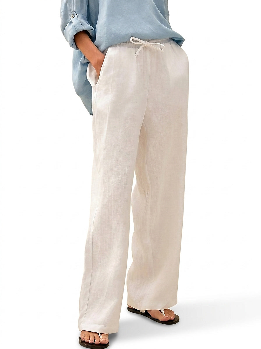 Damen Leinenhose mit weitem Bein und Kordelzug-Pants for Women-Alpenkind
