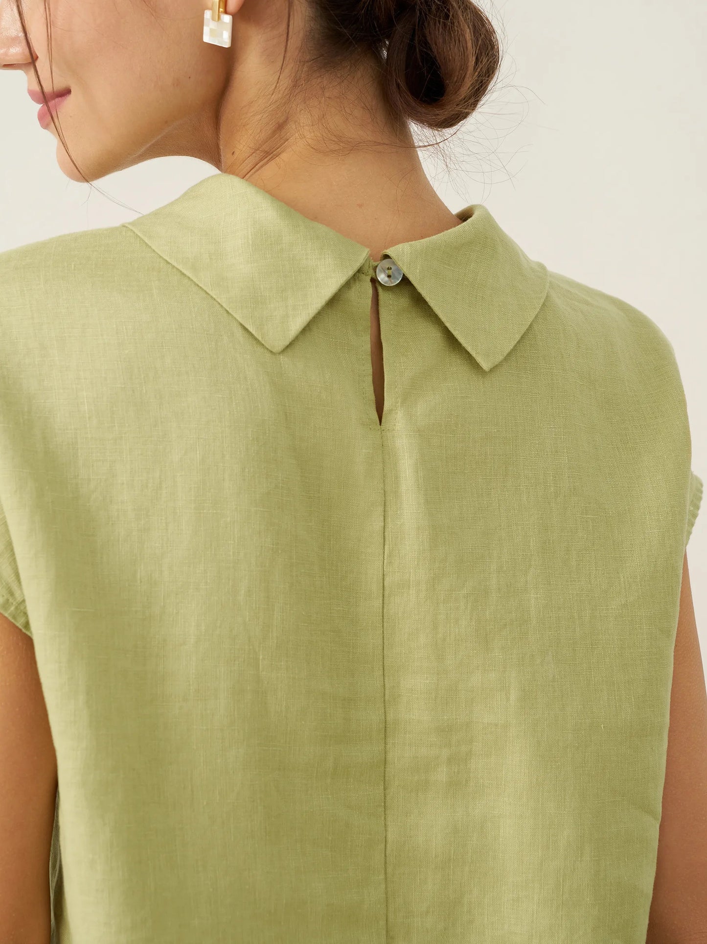 Damen-Leinentop mit Flügelärmeln und Umlegekragen-Tops for women-Alpenkind