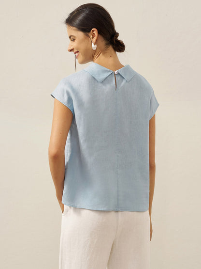 Damen-Leinentop mit Flügelärmeln und Umlegekragen-Tops for women-Alpenkind