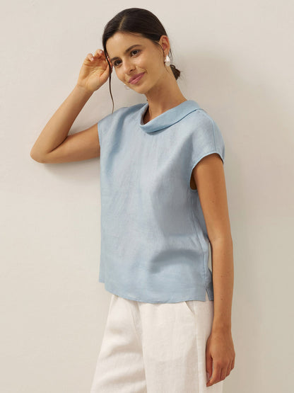 Damen-Leinentop mit Flügelärmeln und Umlegekragen-Tops for women-Alpenkind