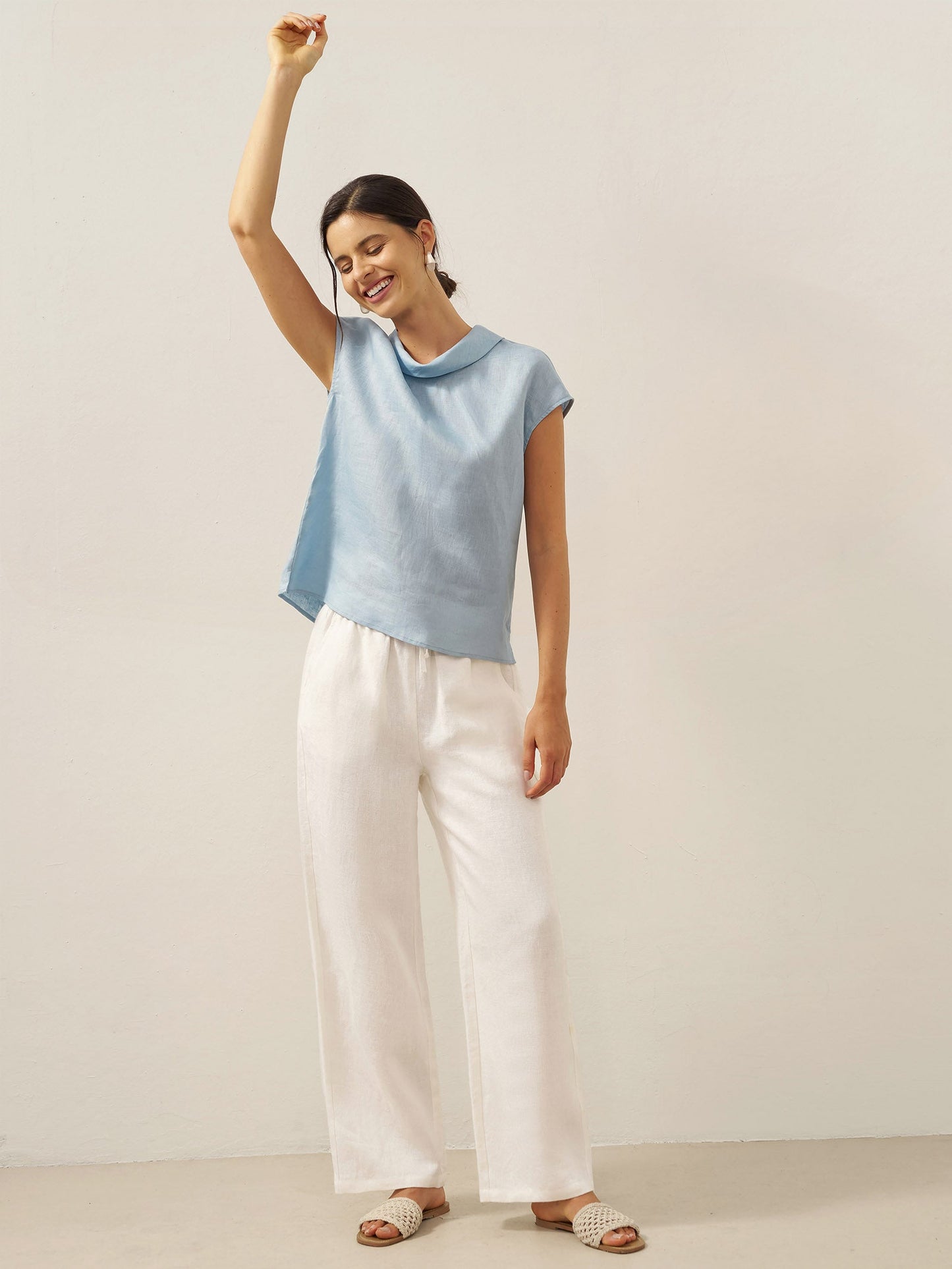 Damen-Leinentop mit Flügelärmeln und Umlegekragen-Tops for women-Alpenkind