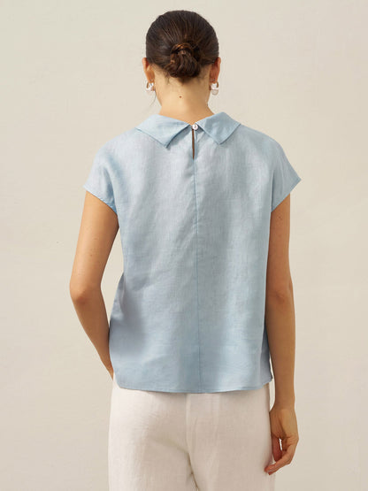 Damen-Leinentop mit Flügelärmeln und Umlegekragen-Tops for women-Alpenkind