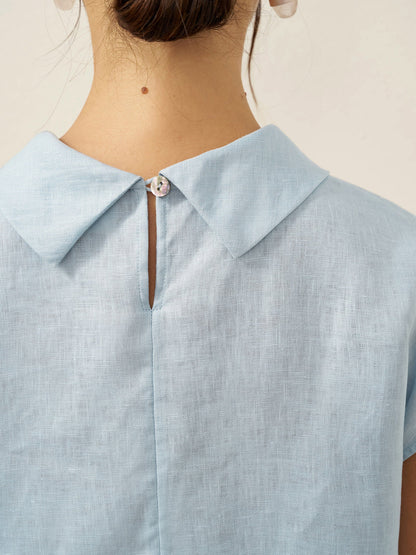 Damen-Leinentop mit Flügelärmeln und Umlegekragen-Tops for women-Alpenkind
