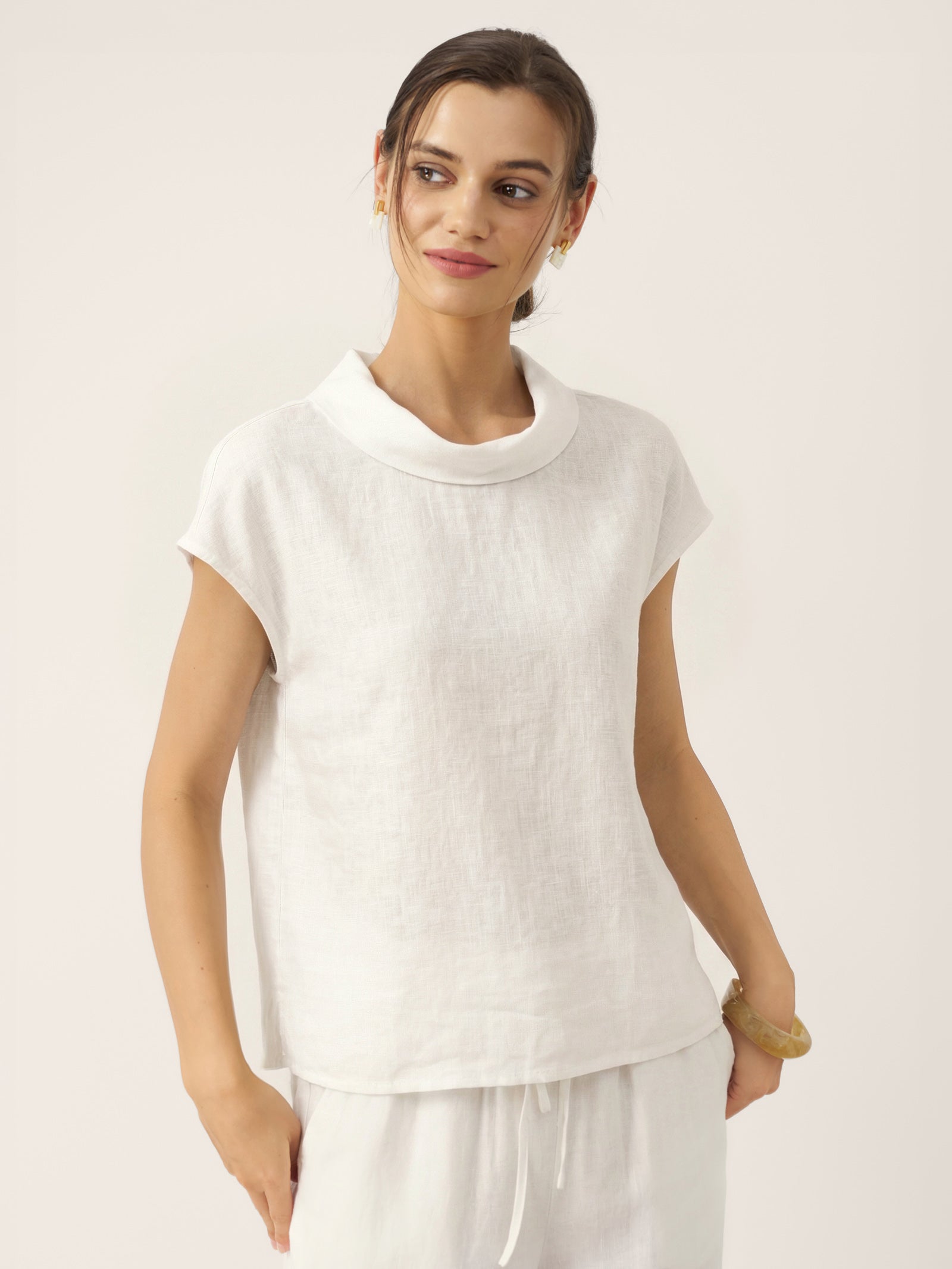 Damen-Leinentop mit Flügelärmeln und Umlegekragen-Tops for women-Alpenkind