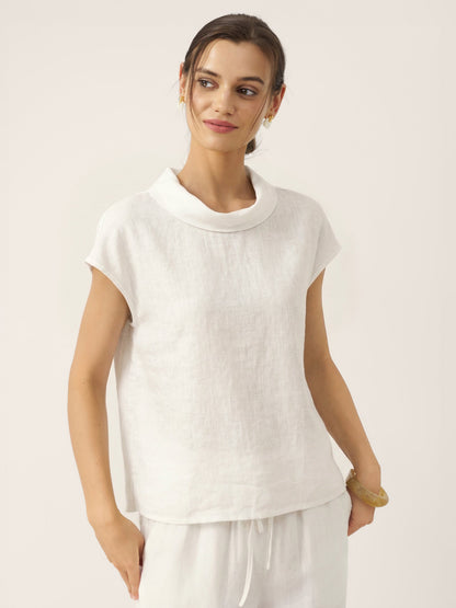 Damen-Leinentop mit Flügelärmeln und Umlegekragen-Tops for women-Alpenkind