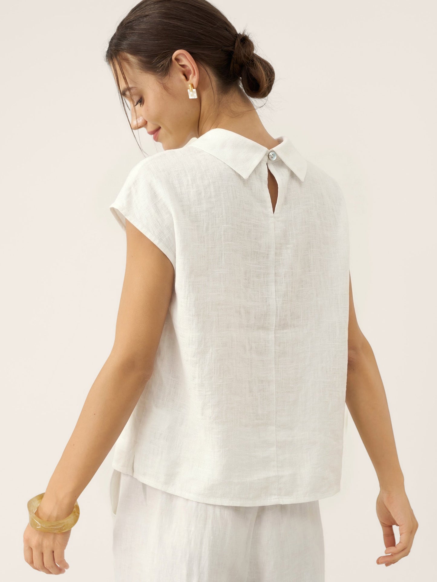 Damen-Leinentop mit Flügelärmeln und Umlegekragen-Tops for women-Alpenkind